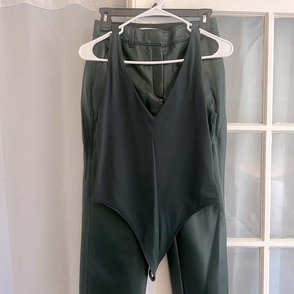 Aritzia dark green vegan leather pants and matching bodysuit - Picture 3 of 4